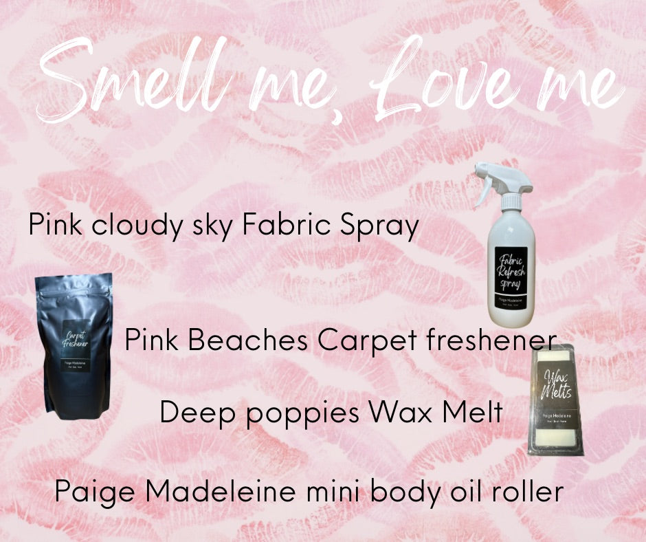 Smell Me, Love me Home Fragrance Bundle ( Fabric Freshener, Carpet freshener , Wax melt and Body Oil)