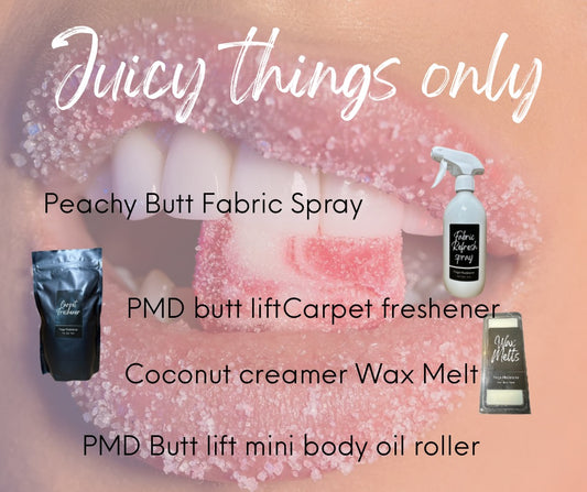 Juicy things only Bundle Home Fragrance Bundle ( Fabric Freshener, Carpet freshener , Wax melt and Body Oil)
